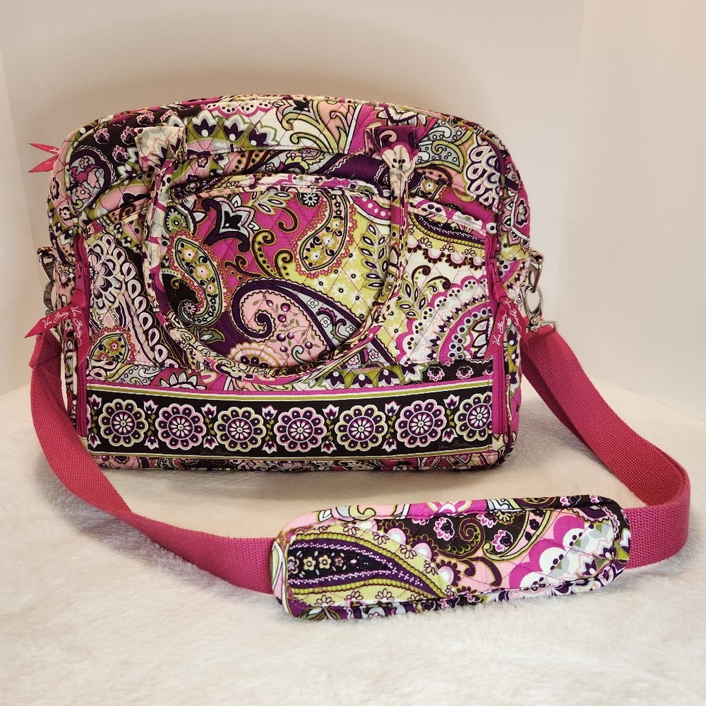 💕Vera Bradley Very Berry Paisley Laptop Messenger Bag EUC